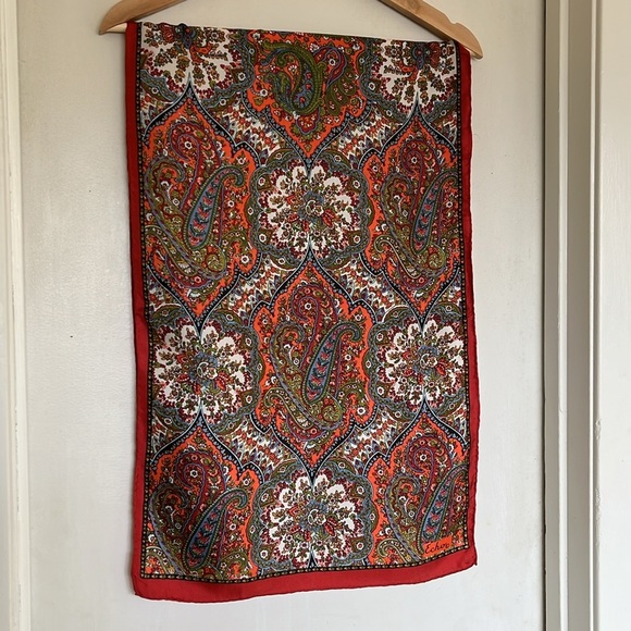 Vintage Echo Silk Red Paisley Long Oblong Scarf - Picture 2 of 9